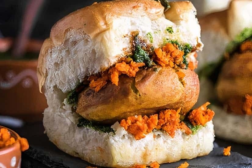 Vada pav — a spiced potato fritter in a soft pav bun